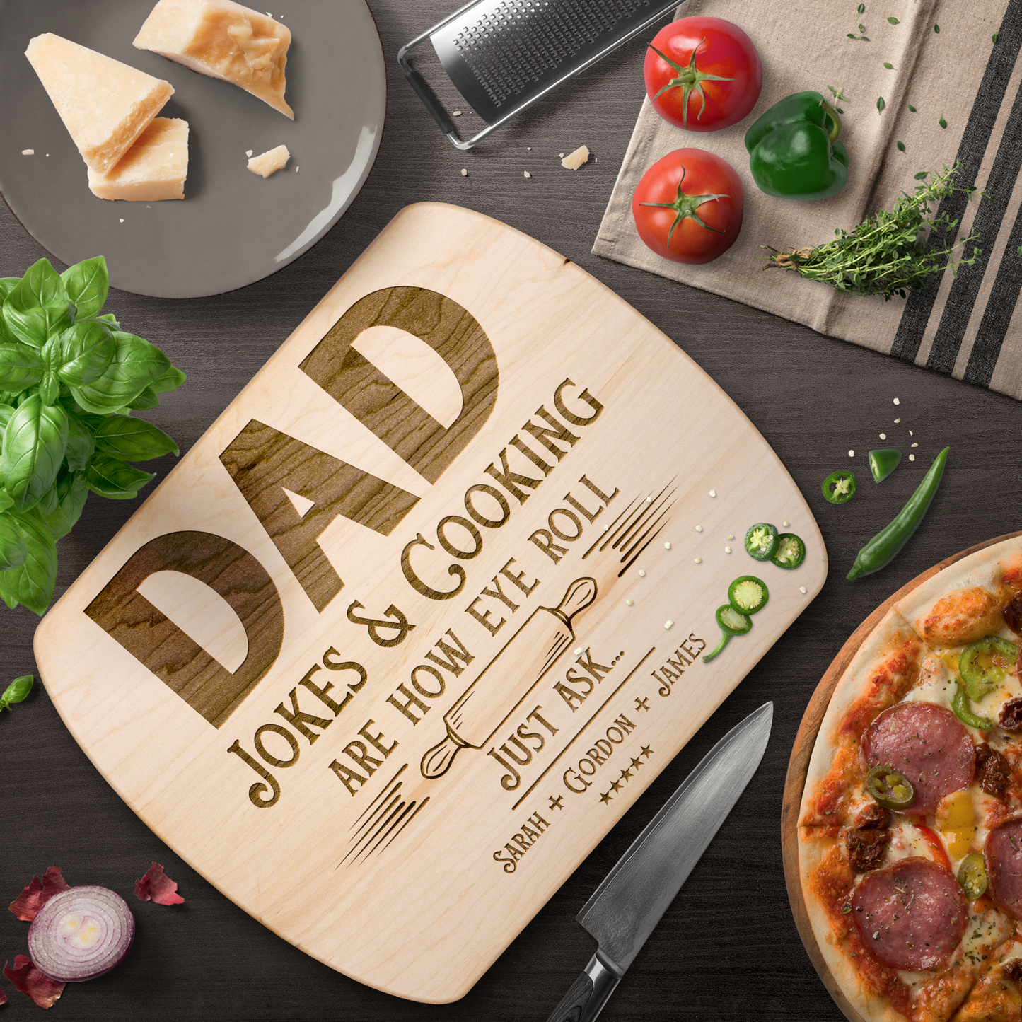 Personalized Dad Jokes & Cooking Hardwood Oval Cutting Board