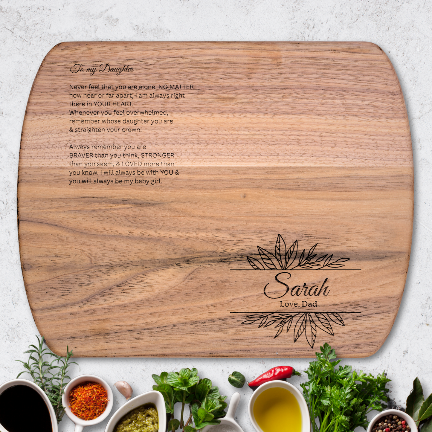 Engraved Granddaughter Gift – “Always in Your Heart” Hardwood Cutting Board