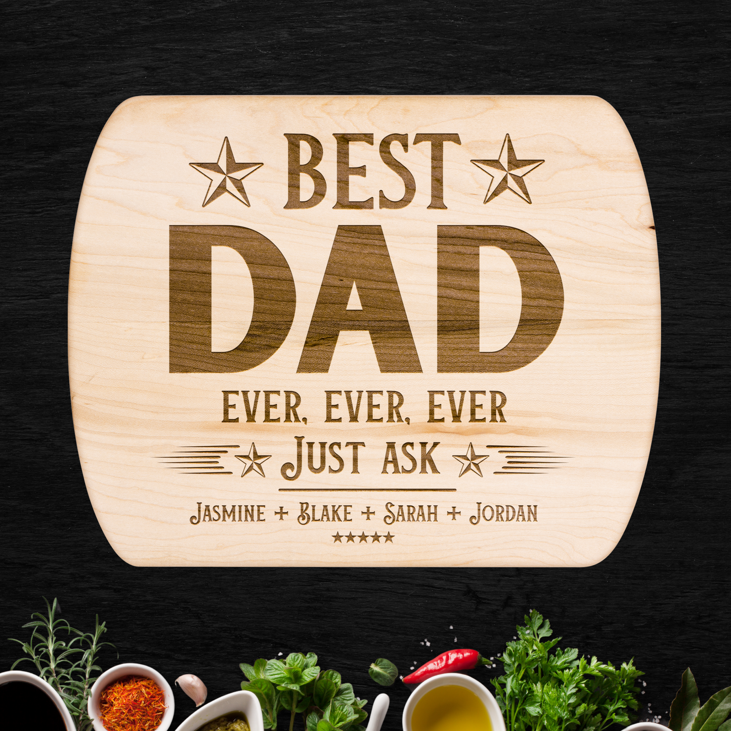 Personalized Best Dad Ever Hardwood Oval Cutting Board