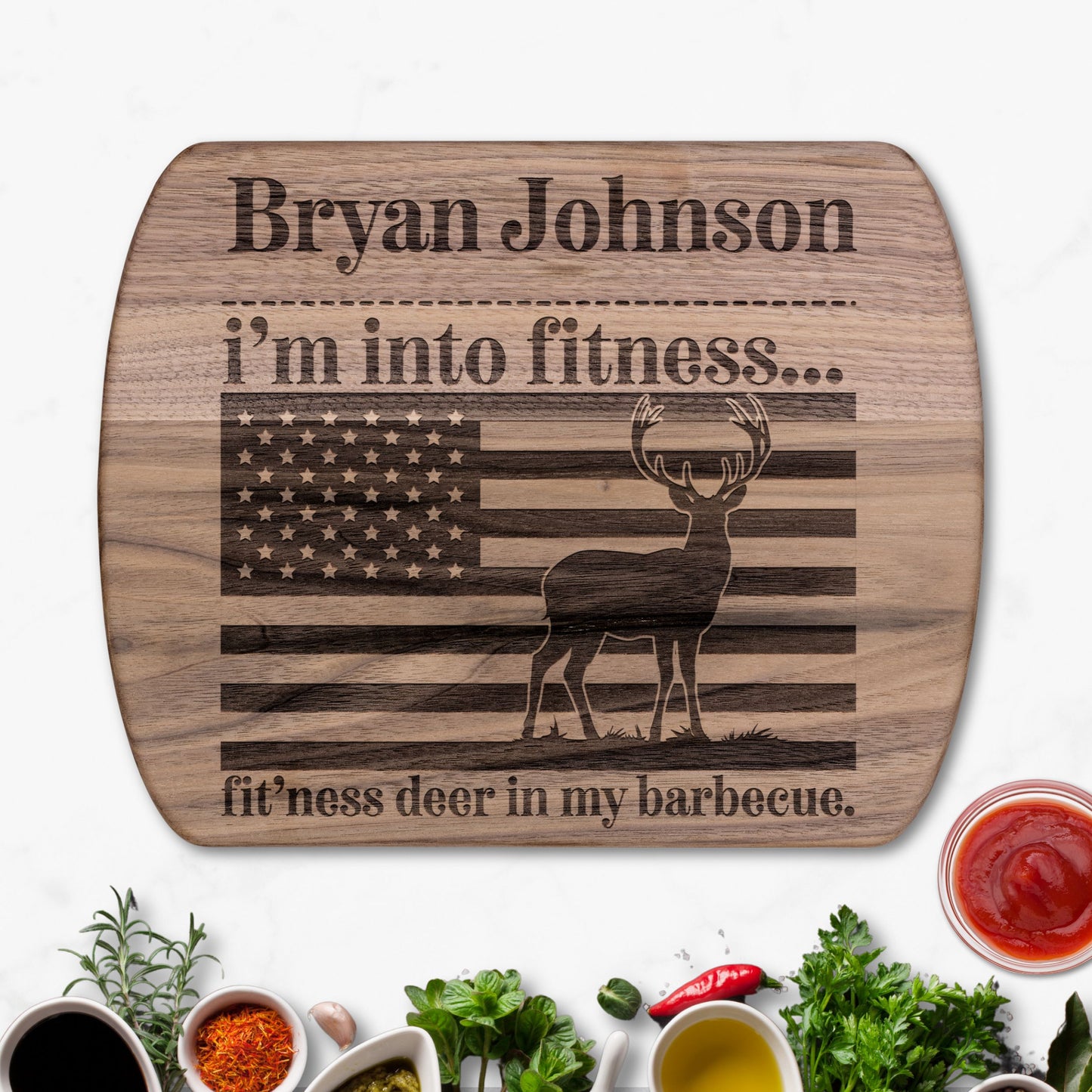 Personalized Hunters Fit'ness Hardwood Oval Cutting Board