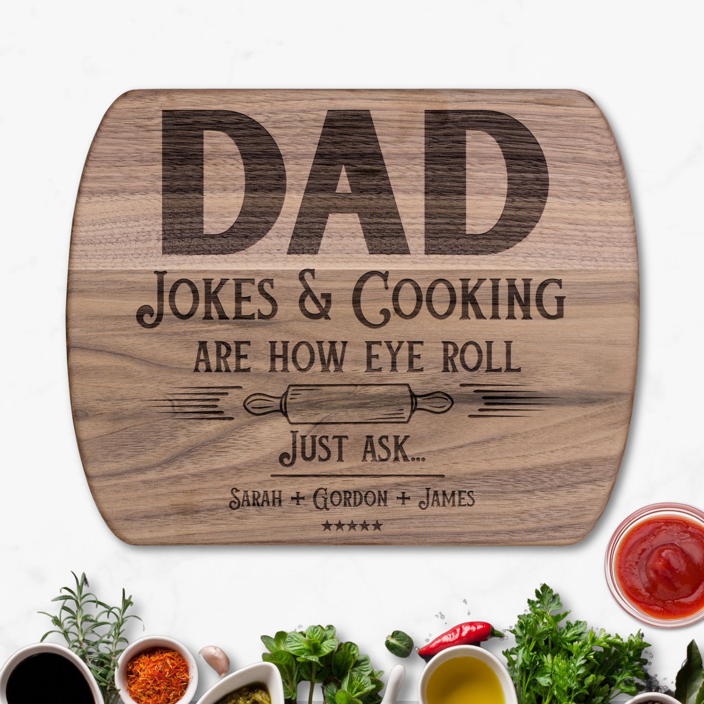 Personalized Dad Jokes & Cooking Hardwood Oval Cutting Board
