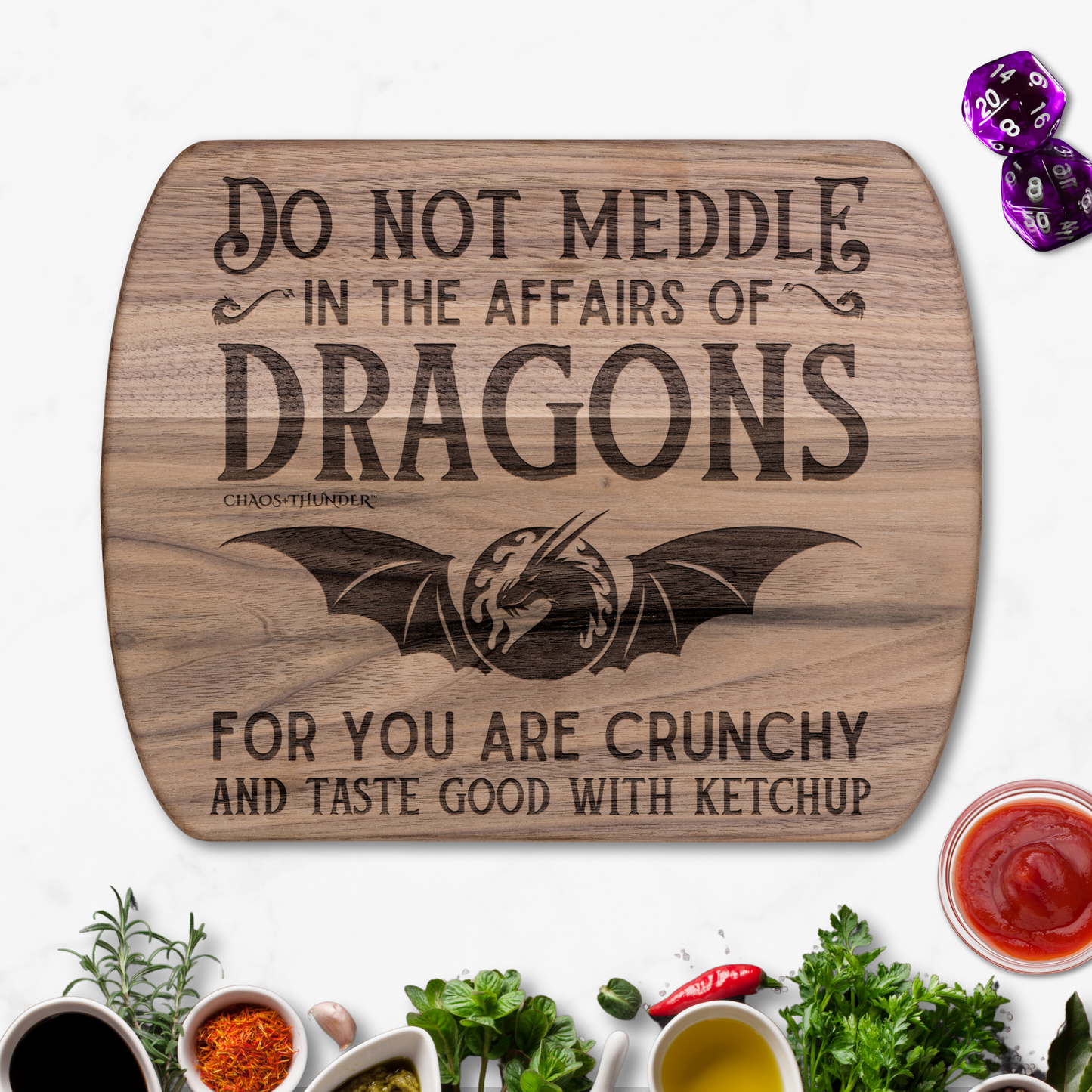 Do Not Meddle With the Affairs of Dragons™ | Maple & Walnut Hardwood Chopping Board for DND Fans