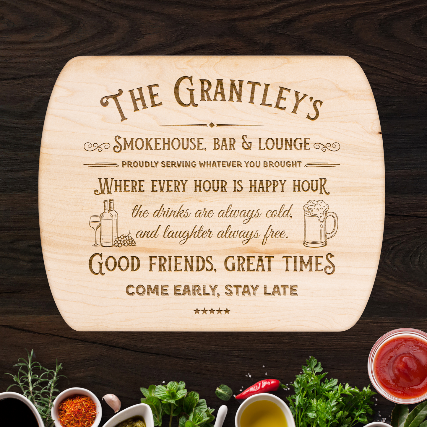 Personalied Smokehouse, Hardwood Oval Cutting Board
