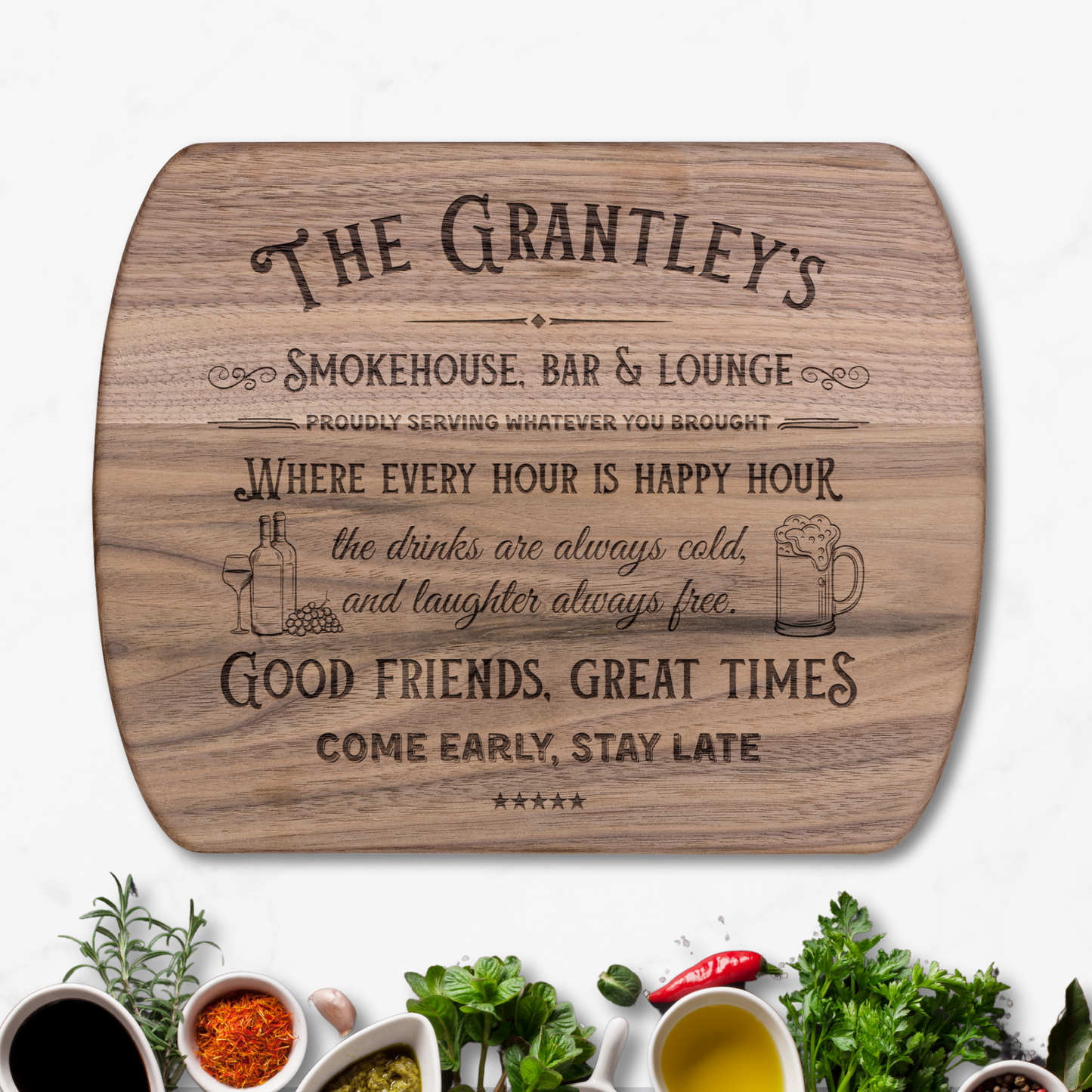 Personalied Smokehouse, Hardwood Oval Cutting Board