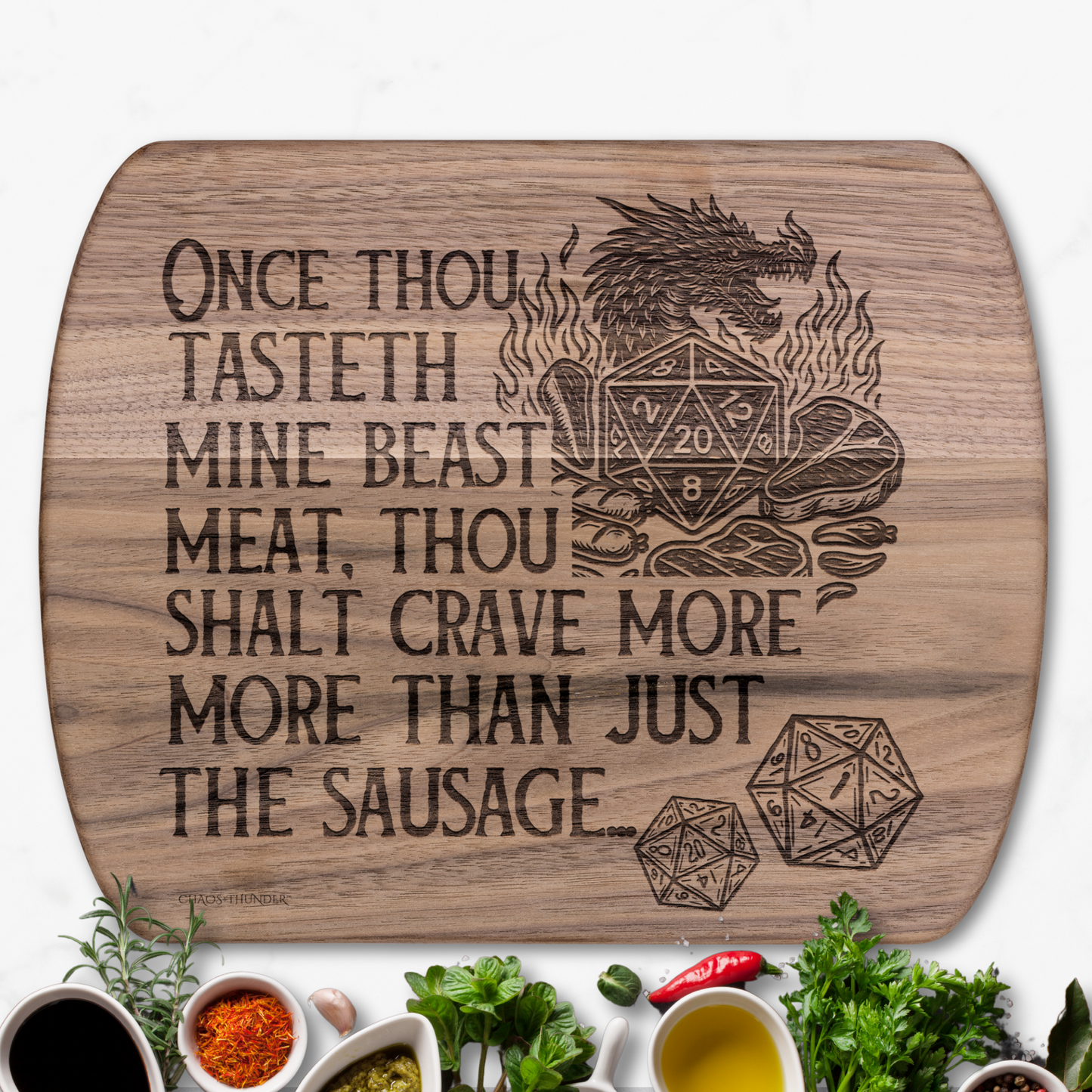 Once Thou Tasteth Mine Beast Meat™ - Maple & Walnut Hardwood Chopping Board for DND Fans