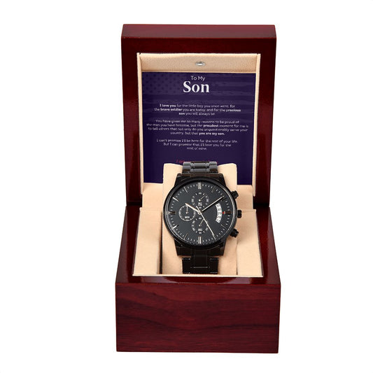 To My Son, My Soldier | Black Chronograph Stainless Steel Watch | Ships FAST & FREE from the USA 🇺🇸