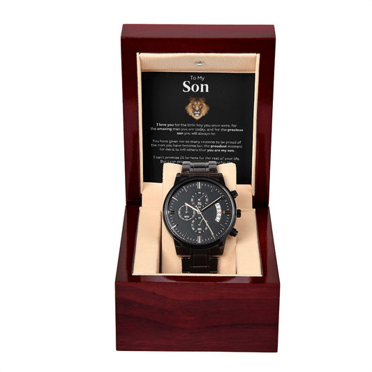 To My Son, So Proud | Black Stainless Steel Chronograph Watch
