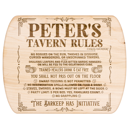 Personalized Tavern Rules™ | Maple & Walnut Hardwood Chopping Board for DND Fans