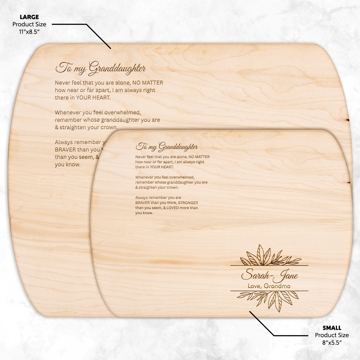 Engraved Granddaughter Gift – “Always in Your Heart” Hardwood Cutting Board