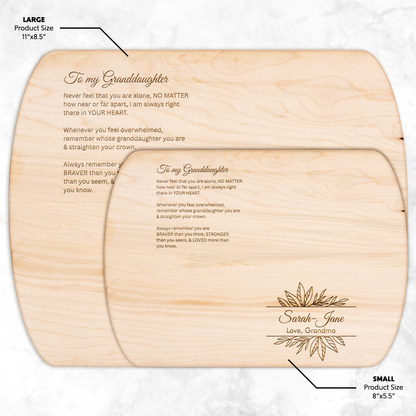 Engraved Granddaughter Gift – “Always in Your Heart” Hardwood Cutting Board