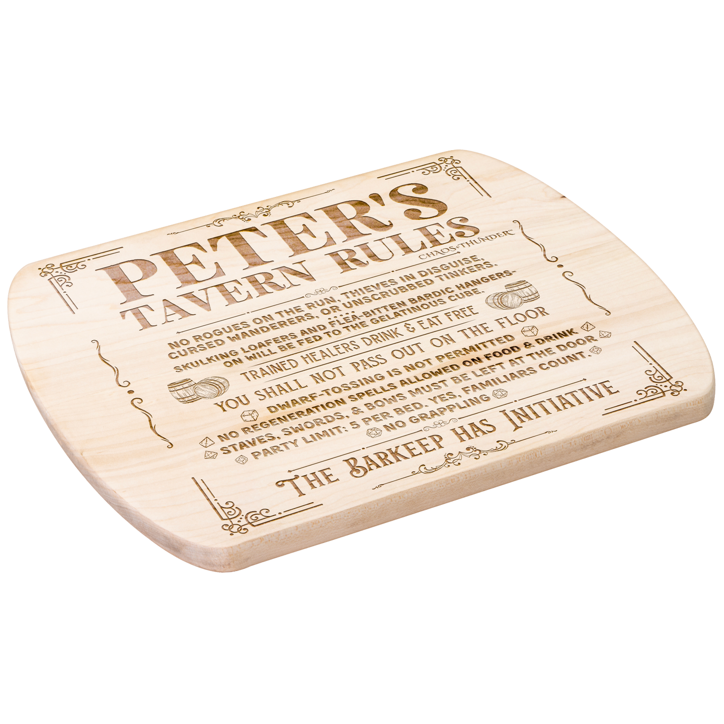 Personalized Tavern Rules™ | Maple & Walnut Hardwood Chopping Board for DND Fans