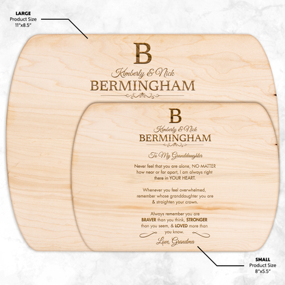 Personalized Monogram Granddaughter "Braver, Stronger, Loved" Hardwood Oval Cutting Board