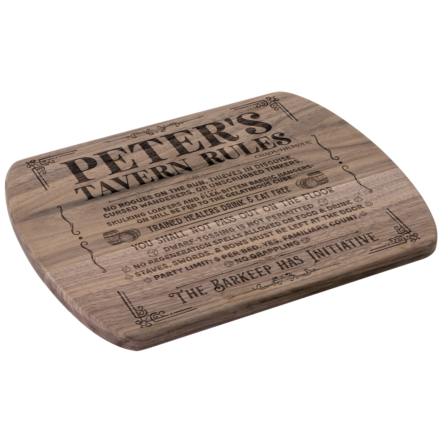 Personalized Tavern Rules™ | Maple & Walnut Hardwood Chopping Board for DND Fans