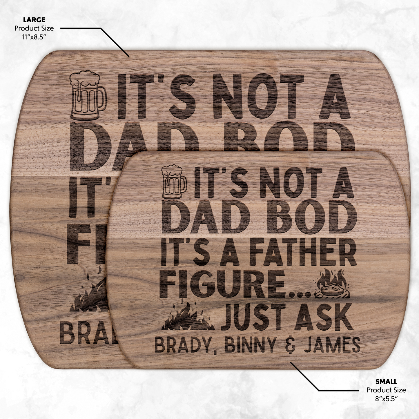 Custom Father Figure Hardwood Oval Cutting Board