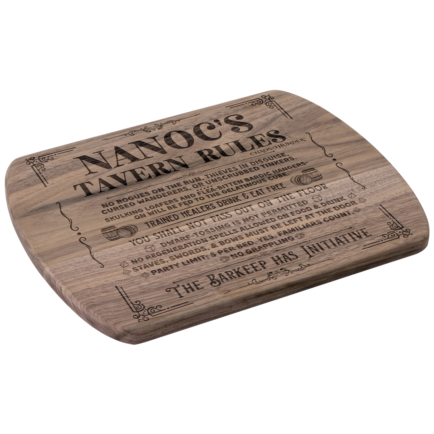 Custom DND Tavern Rules Hardwood Oval Cutting Board