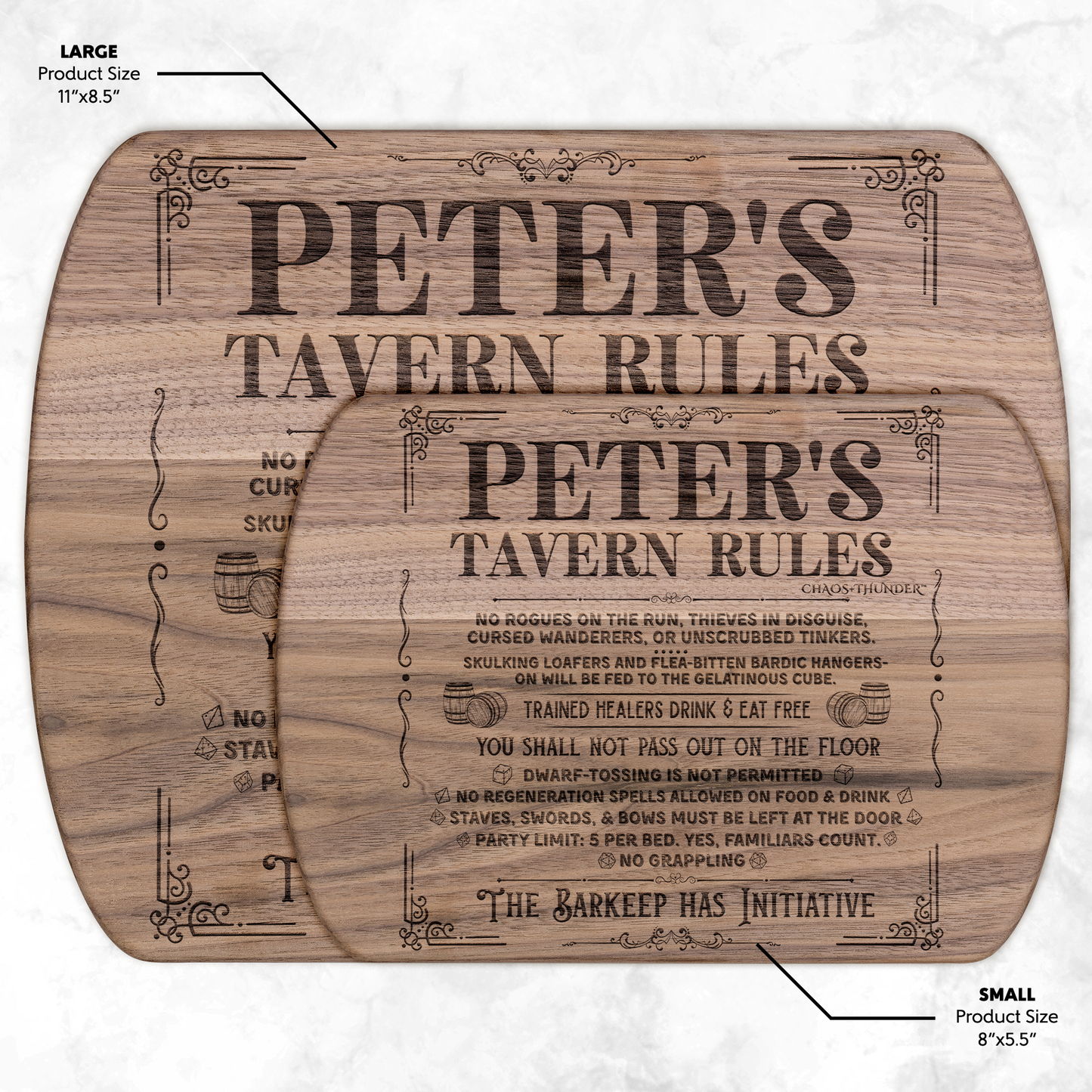 Personalized Tavern Rules™ | Maple & Walnut Hardwood Chopping Board for DND Fans