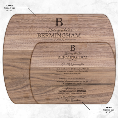 Personalized Monogram Granddaughter "Braver, Stronger, Loved" Hardwood Oval Cutting Board