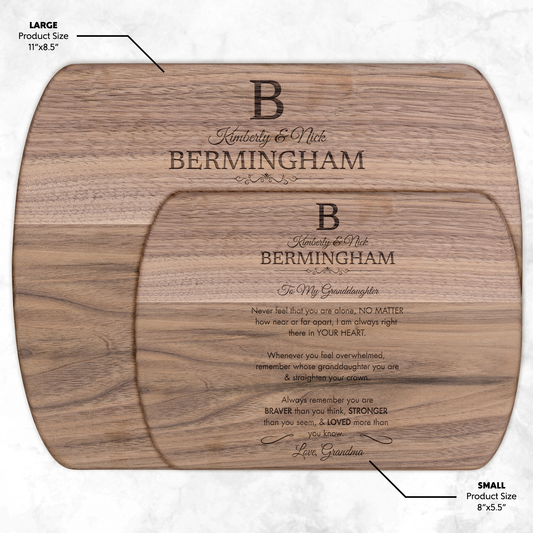Personalized Monogram Granddaughter "Braver, Stronger, Loved" Hardwood Oval Cutting Board