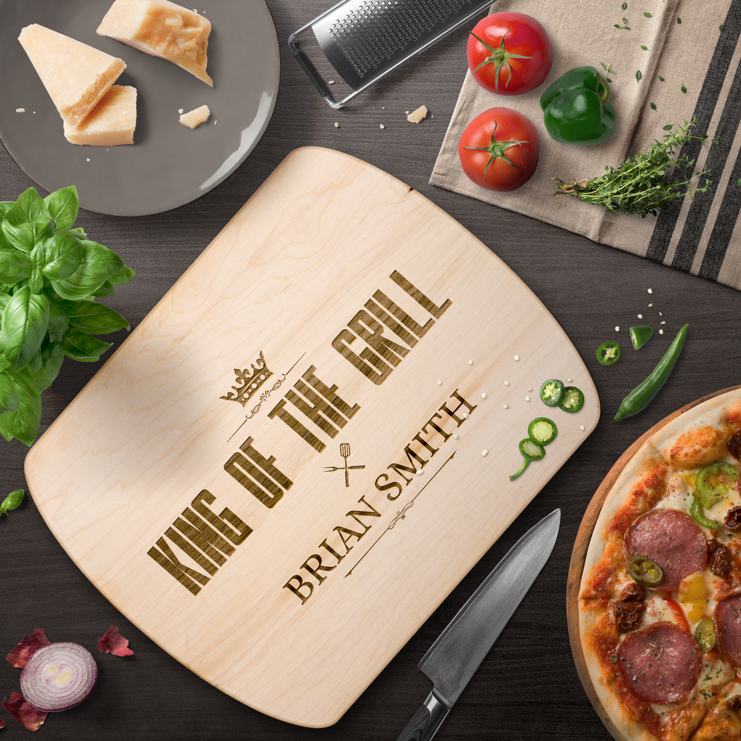 Personalized King of the Grill Hardwood Oval Cutting Board