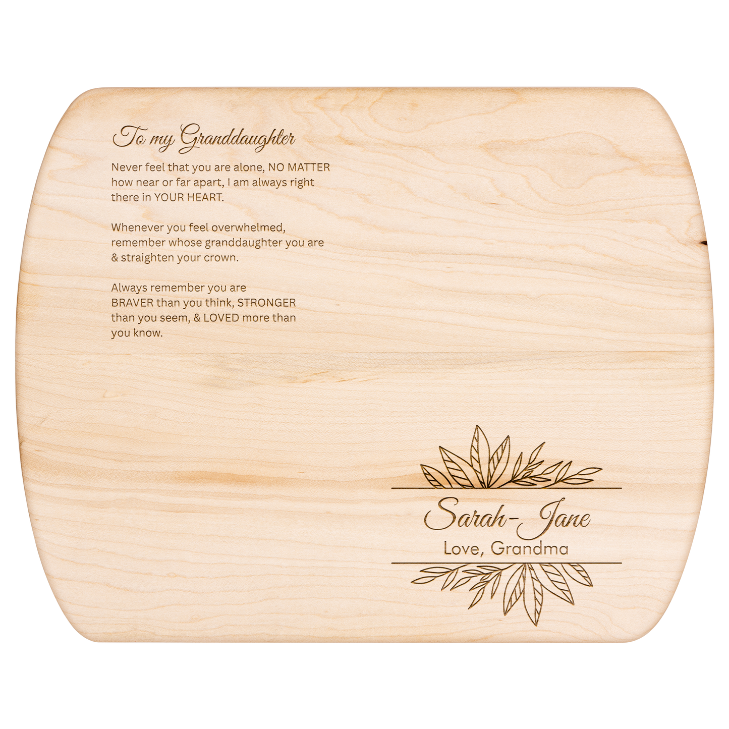 Engraved Granddaughter Gift – “Always in Your Heart” Hardwood Cutting Board