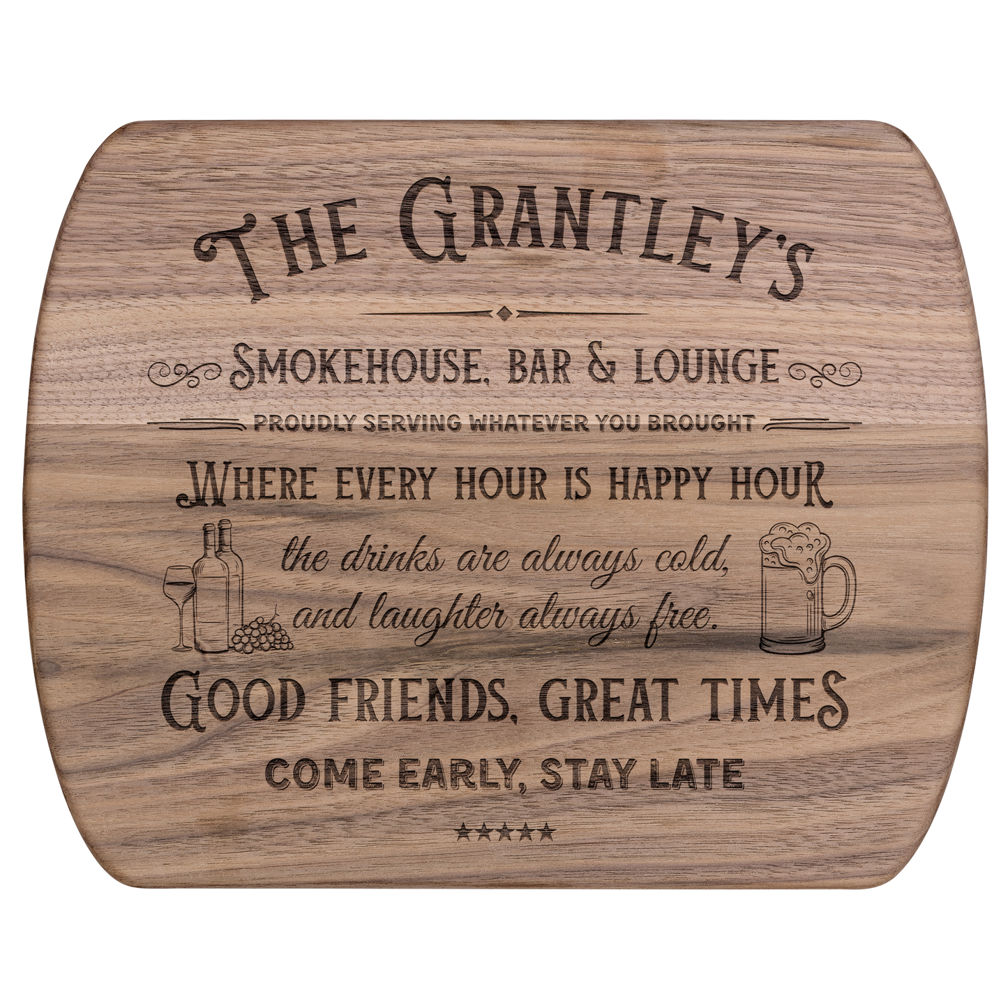Personalied Smokehouse, Hardwood Oval Cutting Board