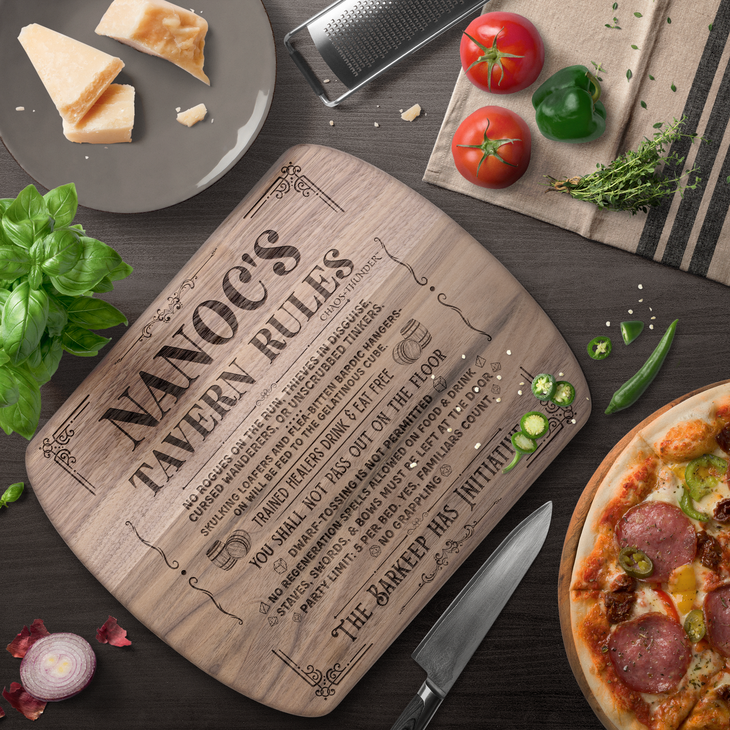 Custom DND Tavern Rules Hardwood Oval Cutting Board