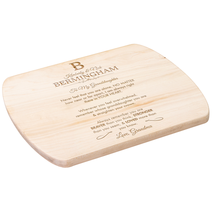 Personalized Monogram Granddaughter "Braver, Stronger, Loved" Hardwood Oval Cutting Board