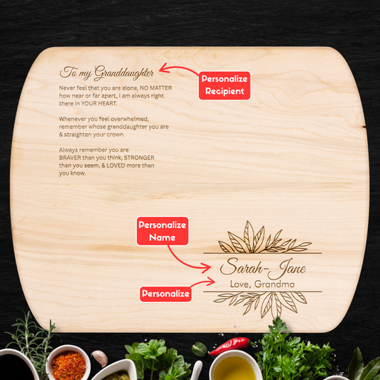 Engraved Granddaughter Gift – “Always in Your Heart” Hardwood Cutting Board