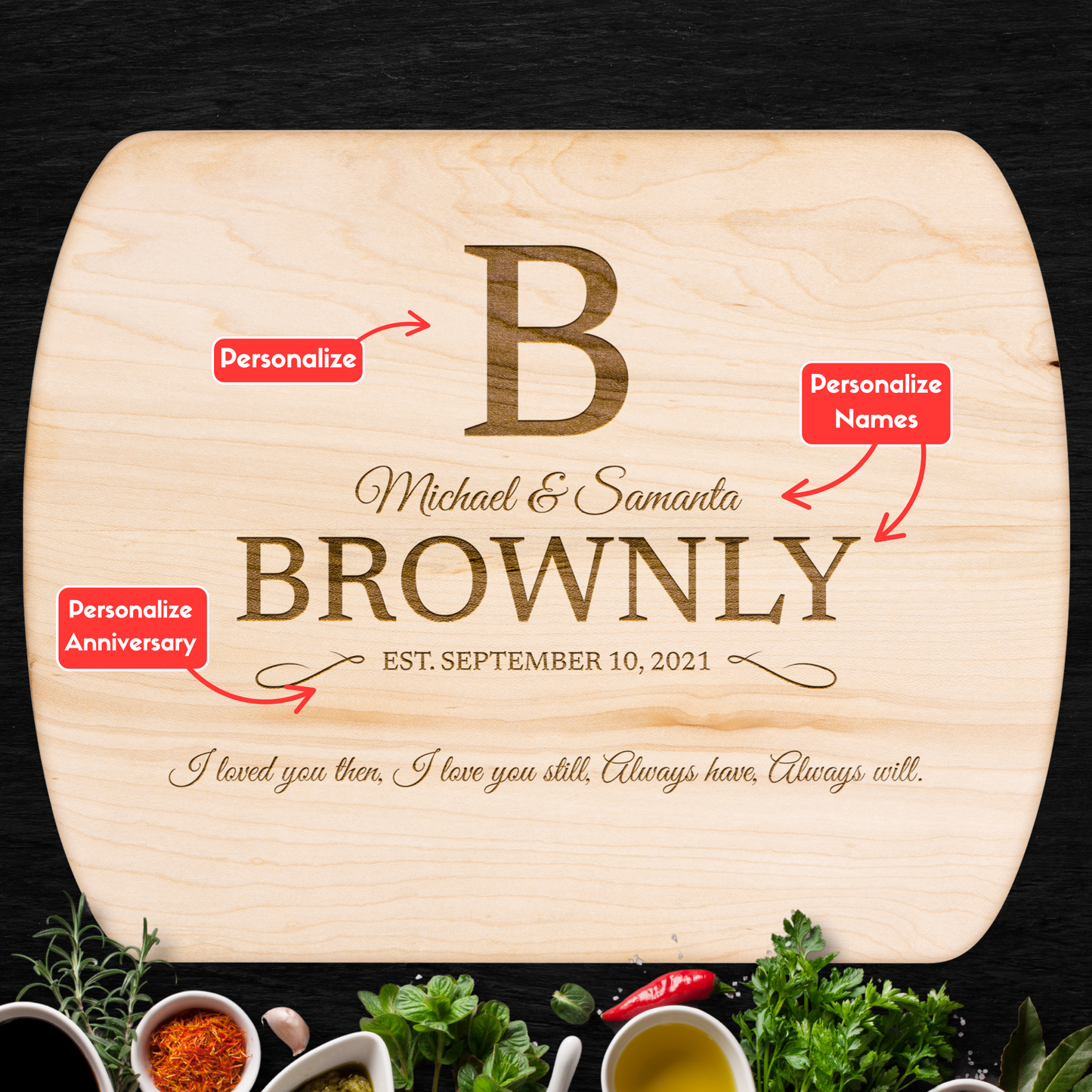 Personalized "I love you still" Hardwood Oval Cutting Board