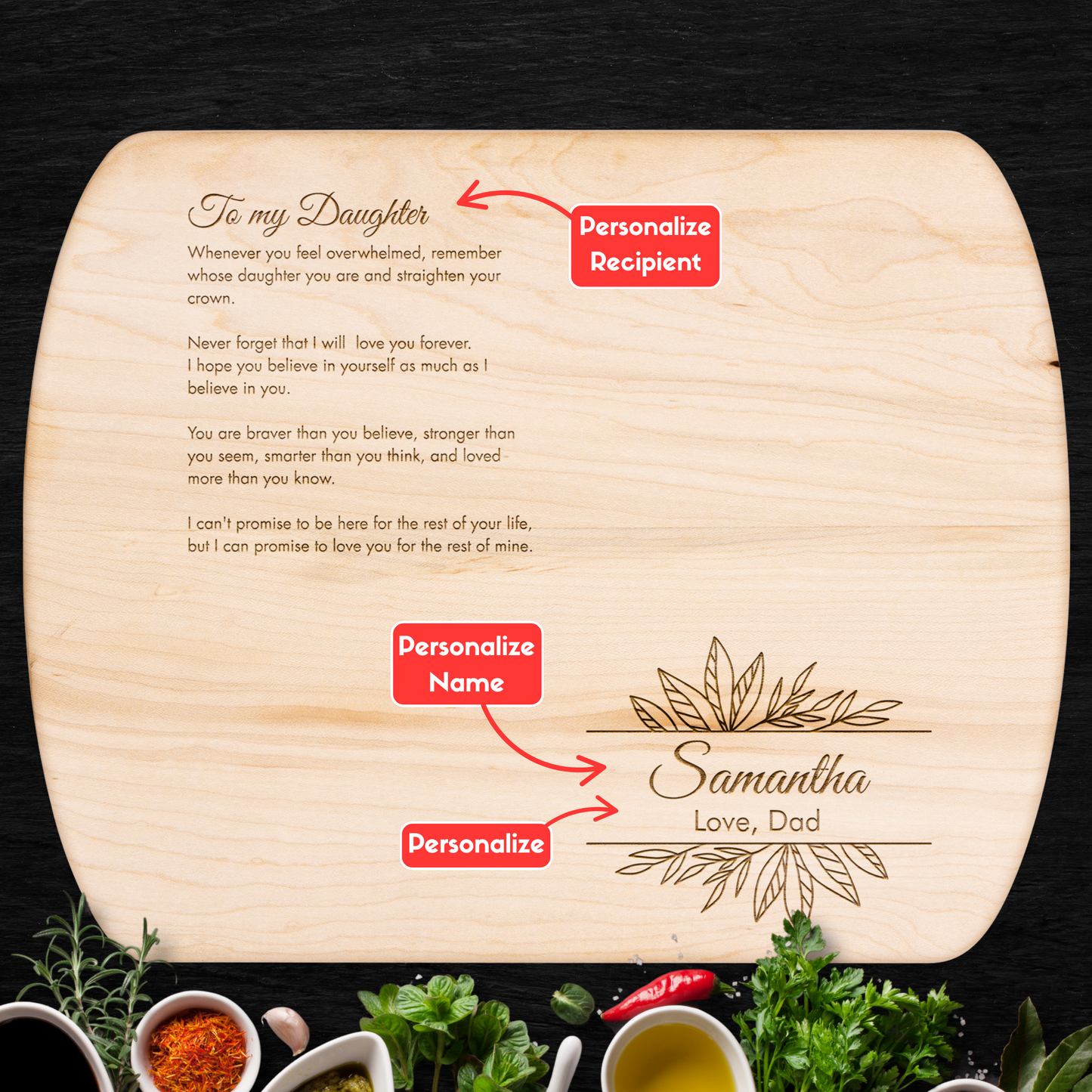 “Love, Dad” Custom Cutting Board – Meaningful Gift for Your Daughter
