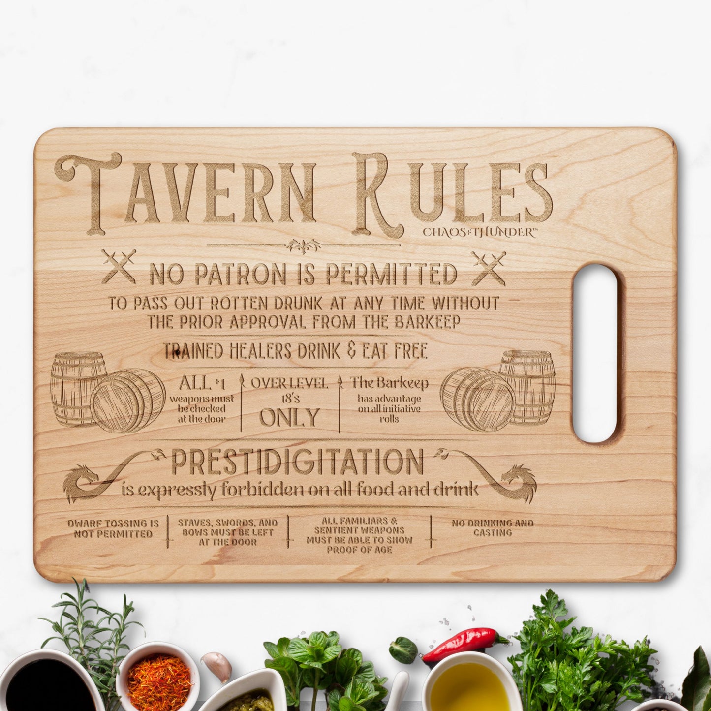 Tavern Rules™ | Maple & Walnut Hardwood Chopping Board for DND Fans