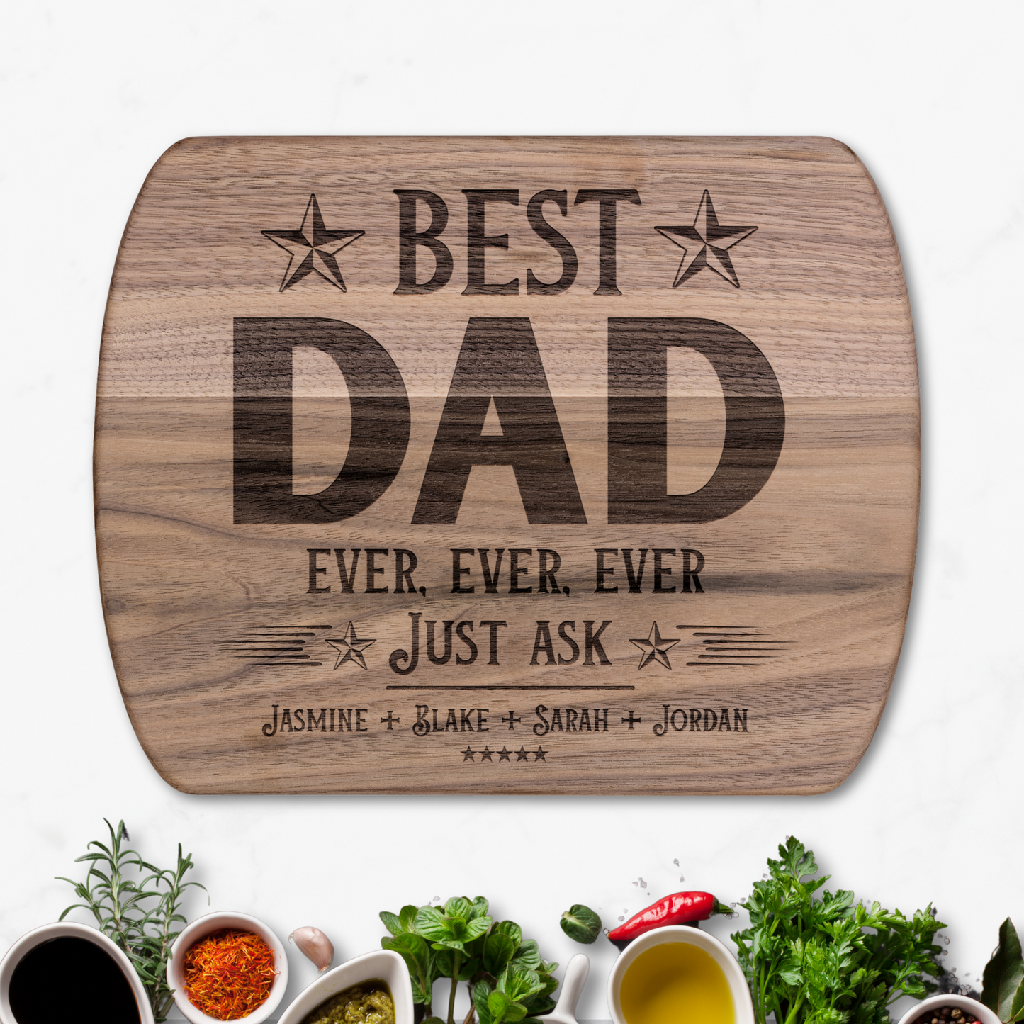 Personalized Best Dad Ever Hardwood Oval Cutting Board