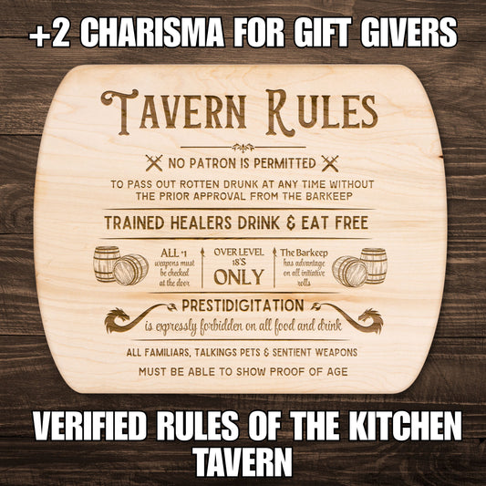 🛡️ “Tavern Rules”™  Engraved Cutting Board – For Chaotic Kitchens and Campaigns