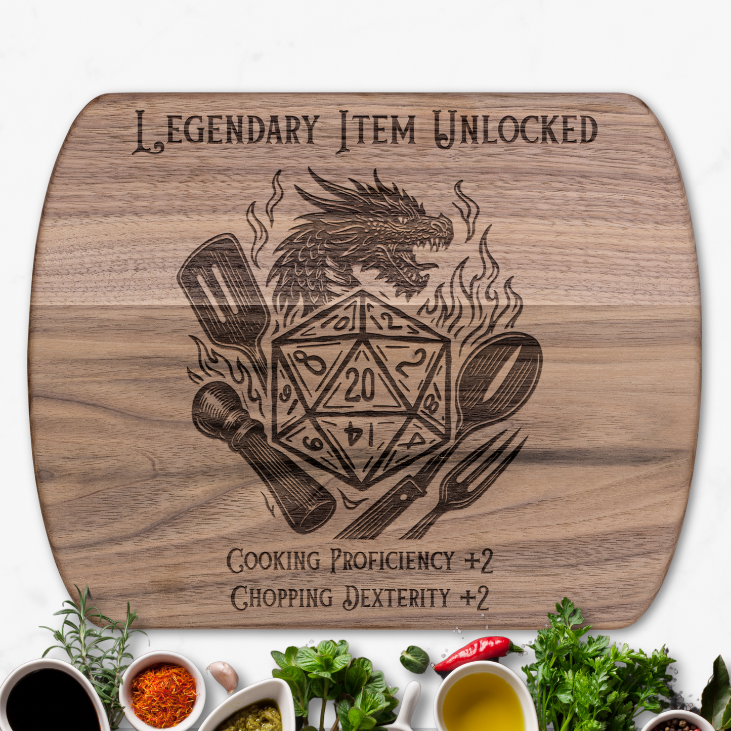 Legendary Item Unlocked™ | Maple & Walnut Hardwood Chopping Board for DND Fans