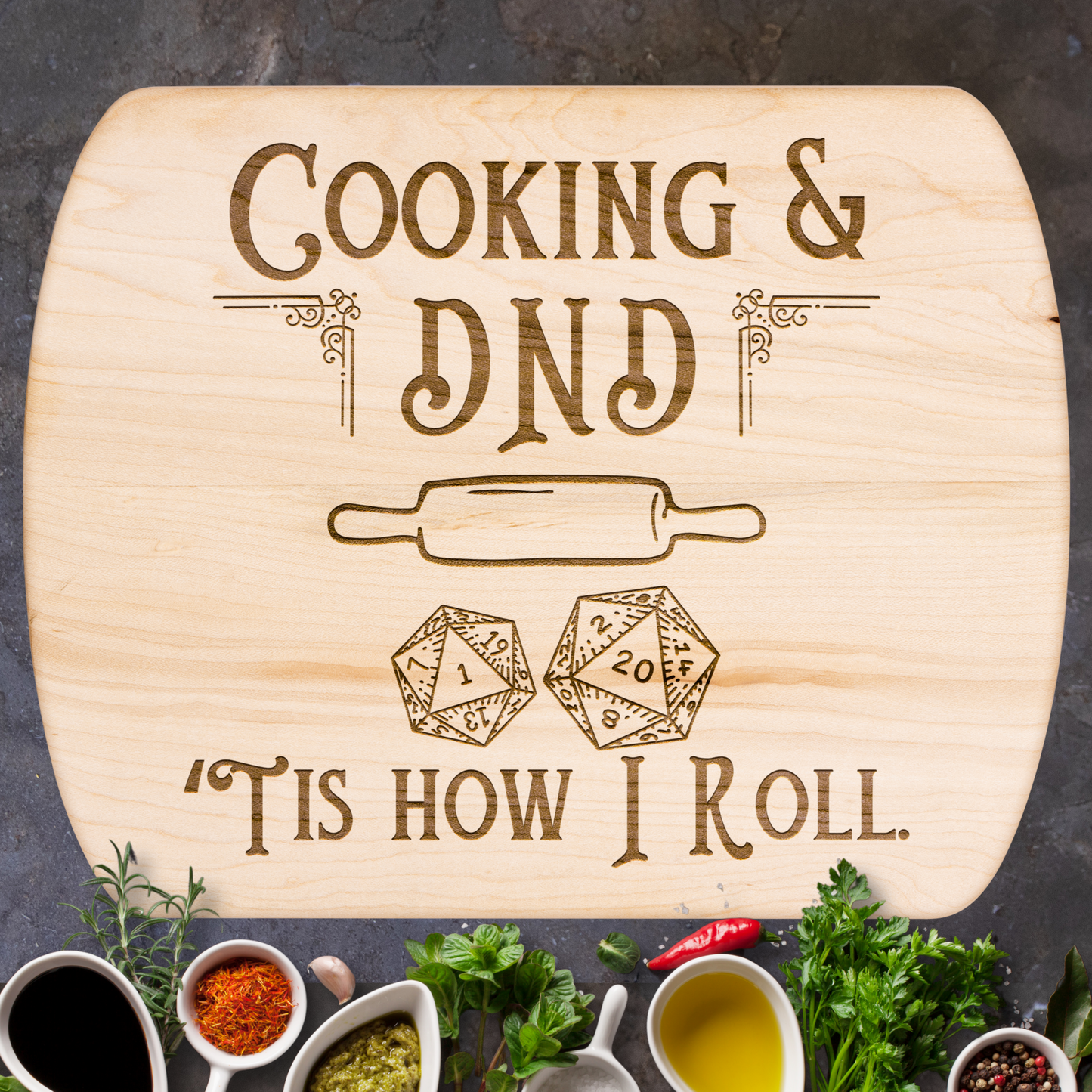 Funny DND Cutting Board - Cooking & DND, 'Tis How I Roll Chopping Board, Perfect Birthday Gift