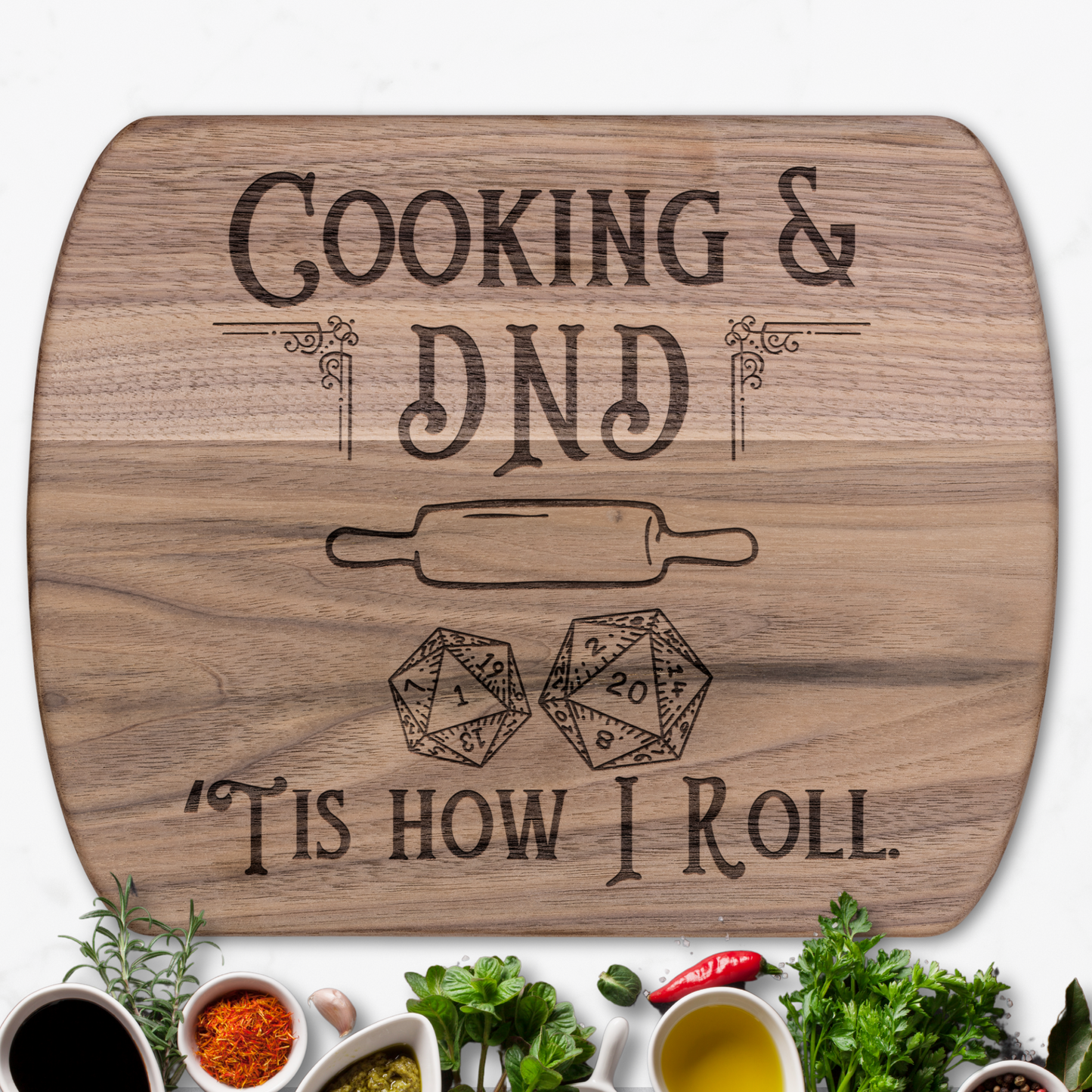 Funny DND Cutting Board - Cooking & DND, 'Tis How I Roll Chopping Board, Perfect Birthday Gift
