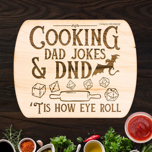 Cooking, Dad Jokes & DnD™ | Maple & Walnut Hardwood Chopping Board for DND Fans