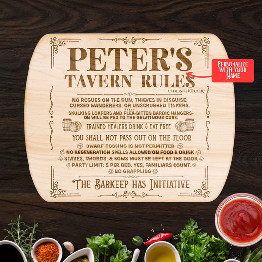 Personalized Tavern Rules™ | Maple & Walnut Hardwood Chopping Board for DND Fans