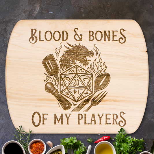 Blood & Bones of My Players™ | Maple & Walnut Hardwood Chopping Board for DND Fans