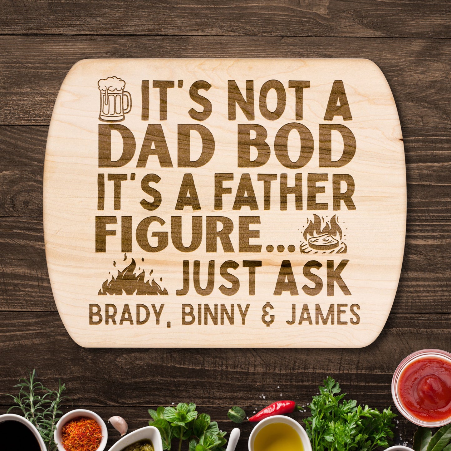 Custom Father Figure Hardwood Oval Cutting Board