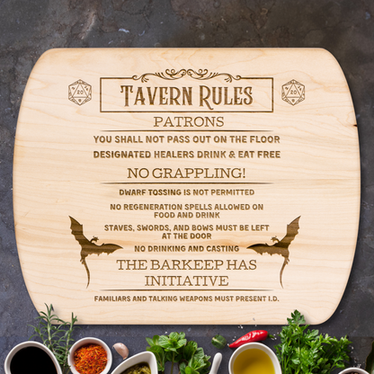 Tavern Rules™ | Maple & Walnut Hardwood Chopping Board for DND Fans