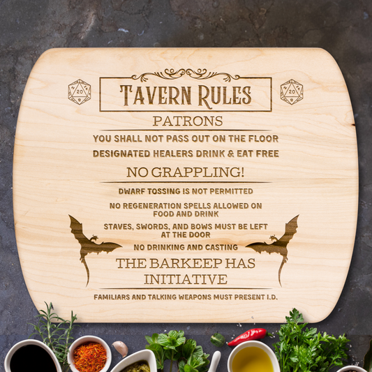 Tavern Rules™ | Maple & Walnut Hardwood Chopping Board for DND Fans