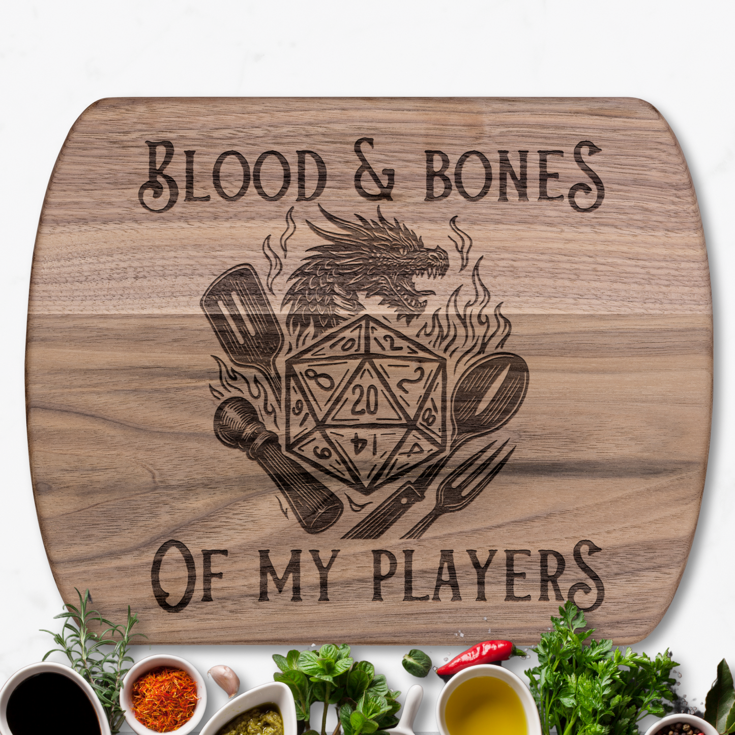 Blood & Bones of My Players™ | Maple & Walnut Hardwood Chopping Board for DND Fans