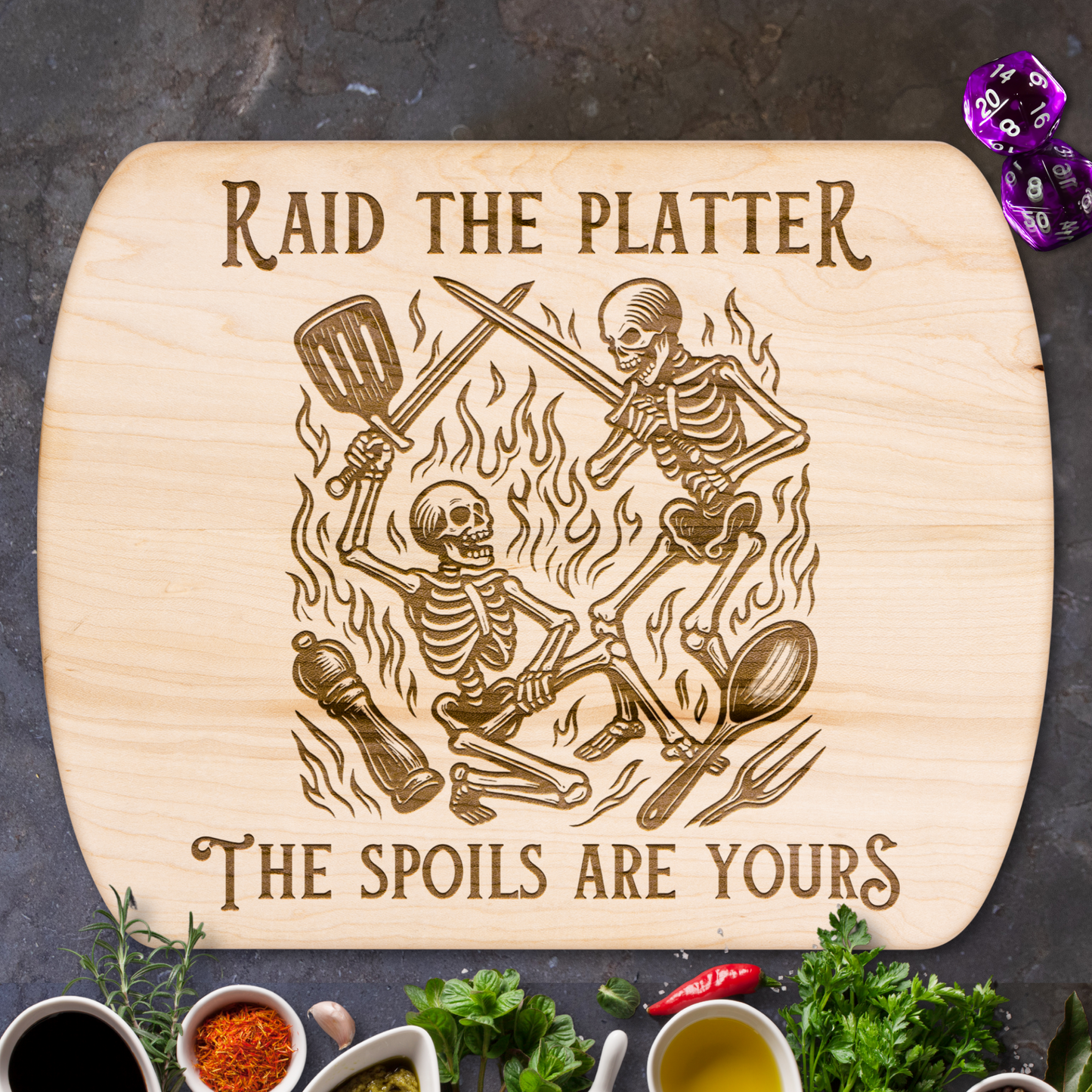 Raid the Platter, The Spoils Are Yours™ | Maple & Walnut Hardwood Chopping Board for DND Fans