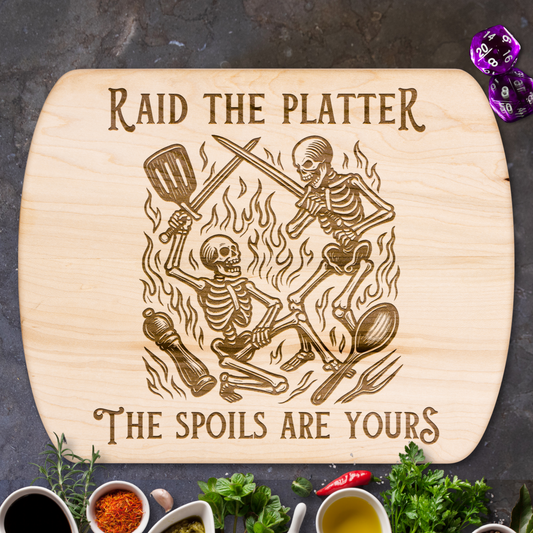 Raid the Platter, The Spoils Are Yours™ | Maple & Walnut Hardwood Chopping Board for DND Fans