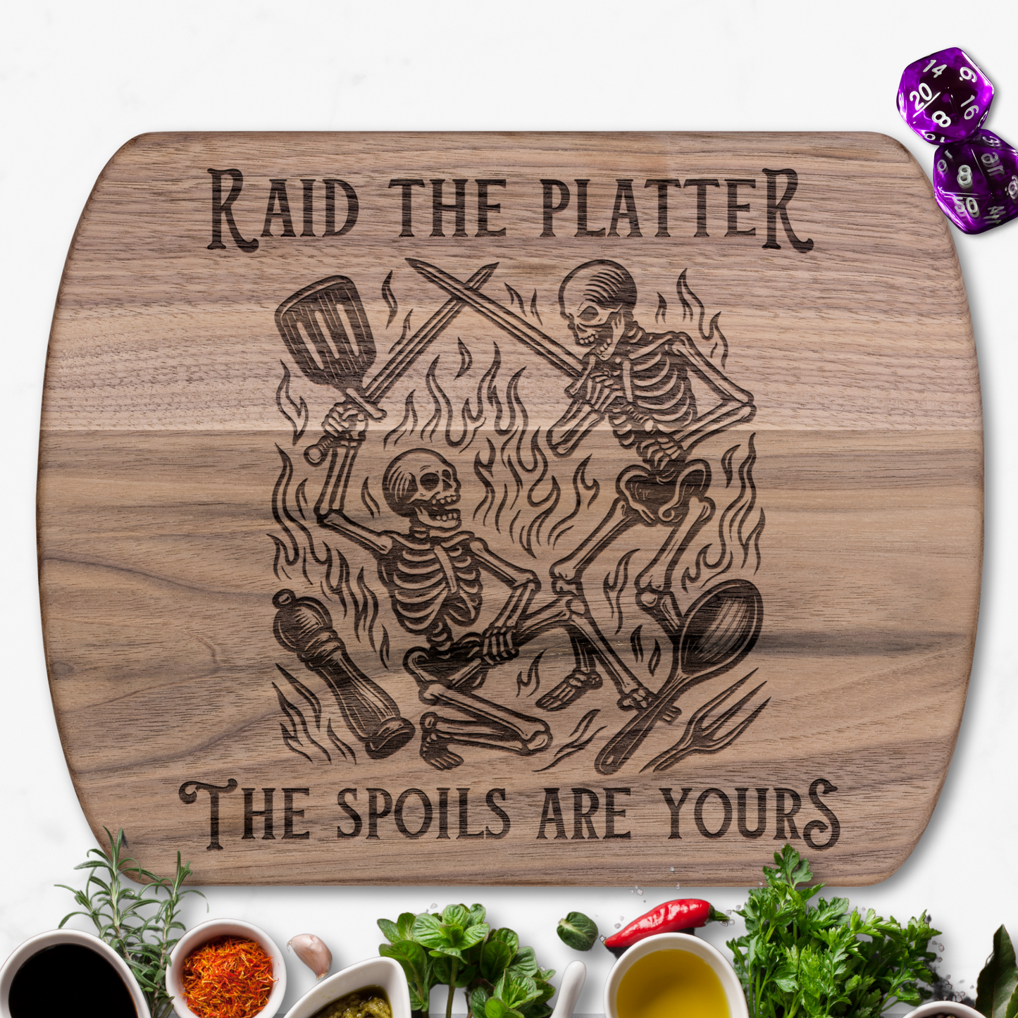 Raid the Platter, The Spoils Are Yours™ | Maple & Walnut Hardwood Chopping Board for DND Fans