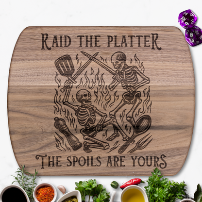 Raid the Platter, The Spoils Are Yours™ | Maple & Walnut Hardwood Chopping Board for DND Fans