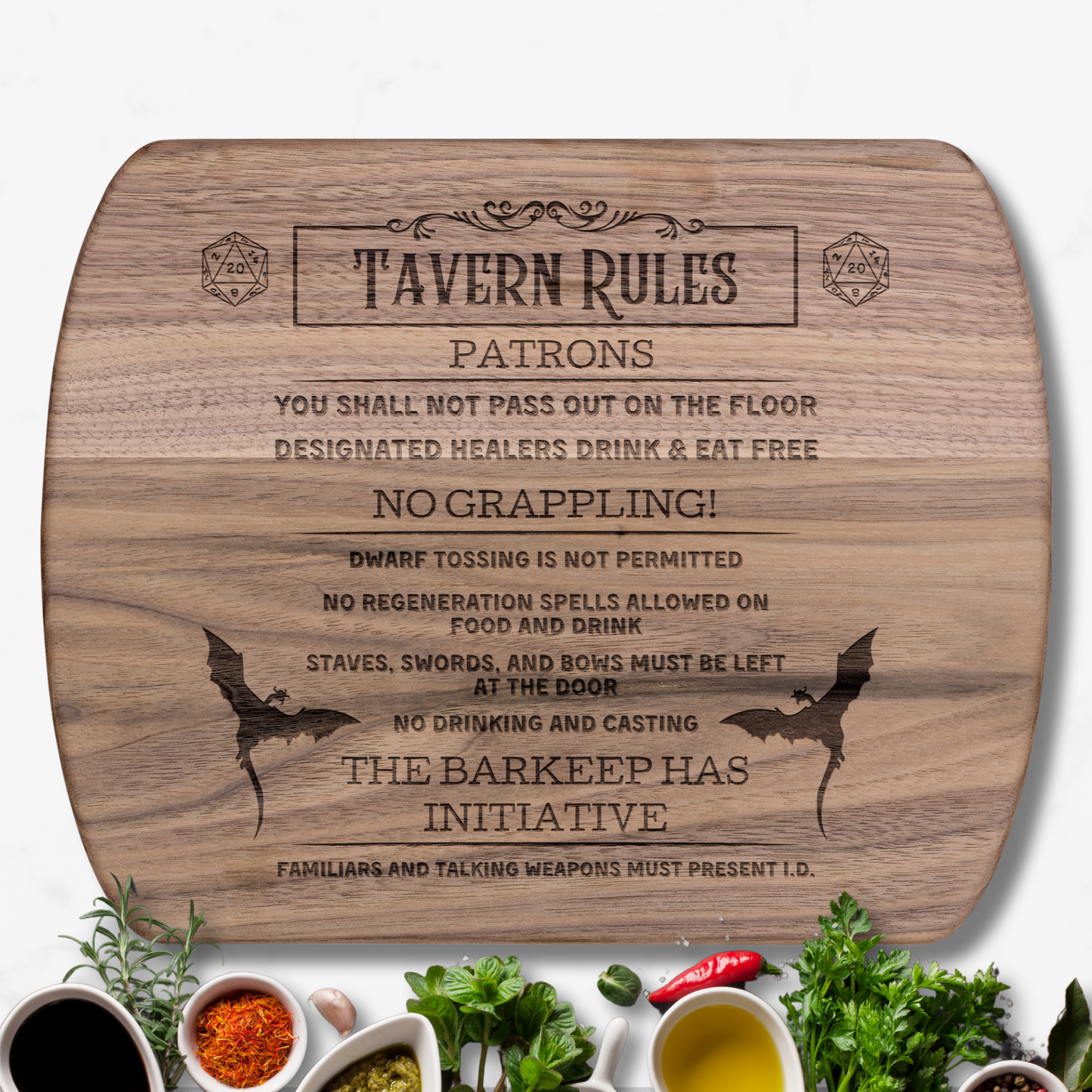 Tavern Rules™ | Maple & Walnut Hardwood Chopping Board for DND Fans