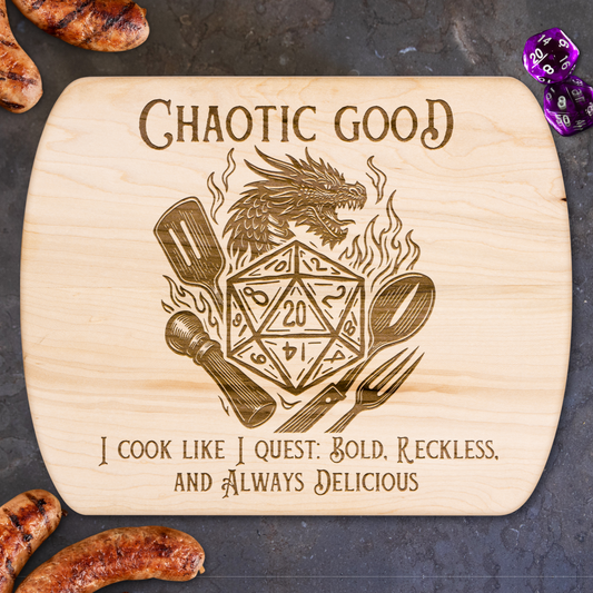 Chaotic Good I Cook Like I Quest™ | Maple & Walnut Hardwood Chopping Board for DND Fans