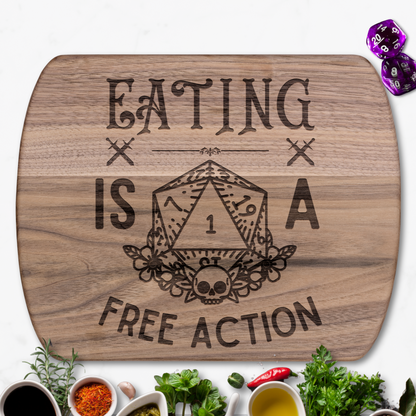 Eating is a Free Action™ | Maple & Walnut Hardwood Chopping Board for DND Fans